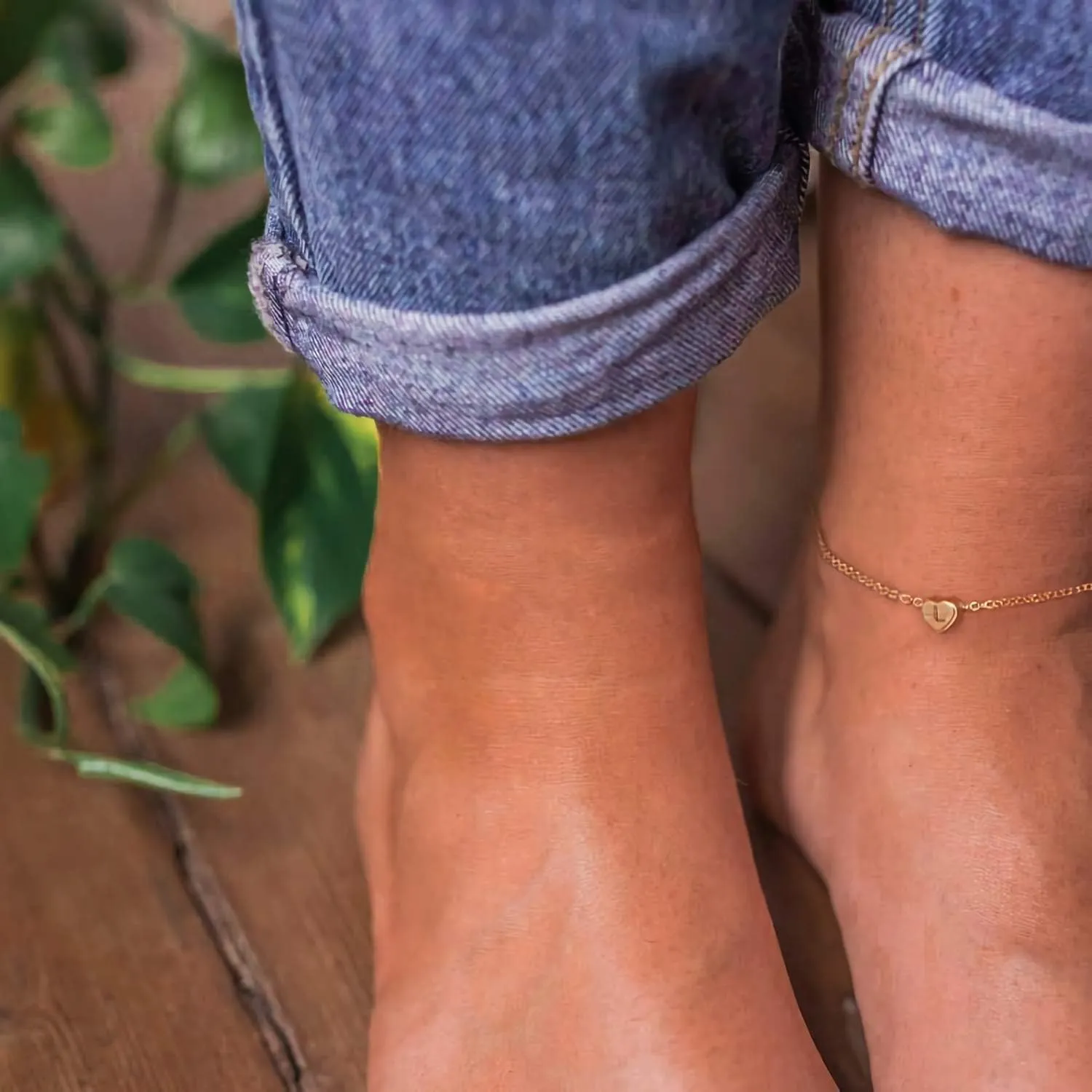 Gold Ankle Bracelets for Women, Sideways Letter Engraved 14K Gold Plated Dainty Chain Initial Anklets Minimalist Personalized Beach Jewelry