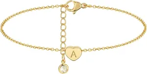 Gold Ankle Bracelets for Women, Sideways Letter Engraved 14K Gold Plated Dainty Chain Initial Anklets Minimalist Personalized Beach Jewelry