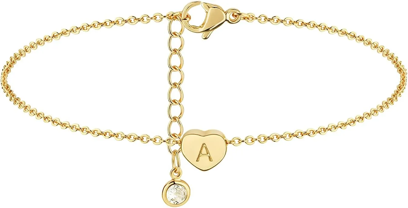 Gold Ankle Bracelets for Women, Sideways Letter Engraved 14K Gold Plated Dainty Chain Initial Anklets Minimalist Personalized Beach Jewelry