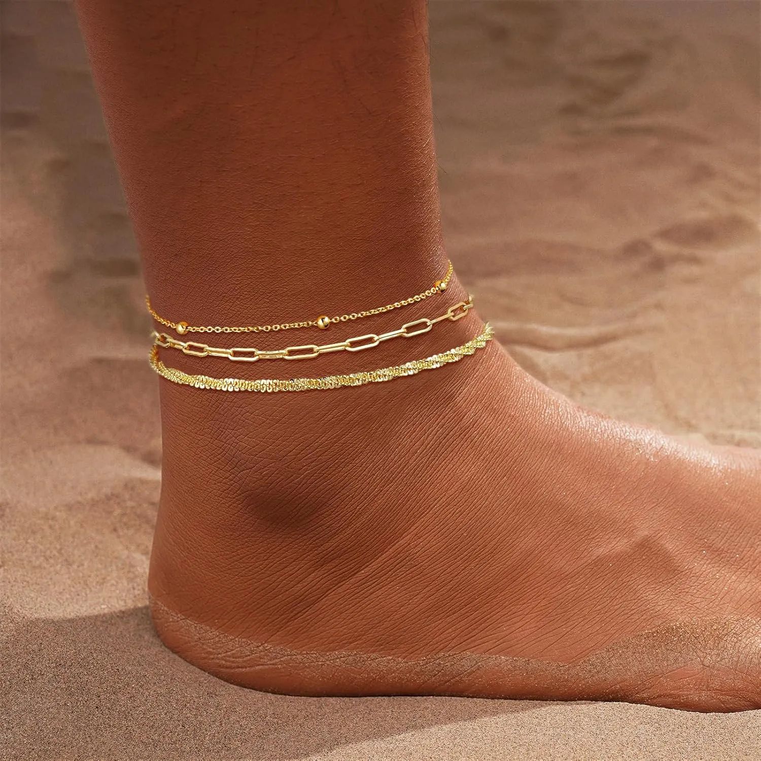 Gold Ankle Bracelets for Women,14K Gold Anklets for Women Waterproof Cuban Link Heart Paperclip Beaded Figaro Cuban Link Chain Beach Stackable Anklet Layered Anklet Bracelets for Women Gold Jewelry