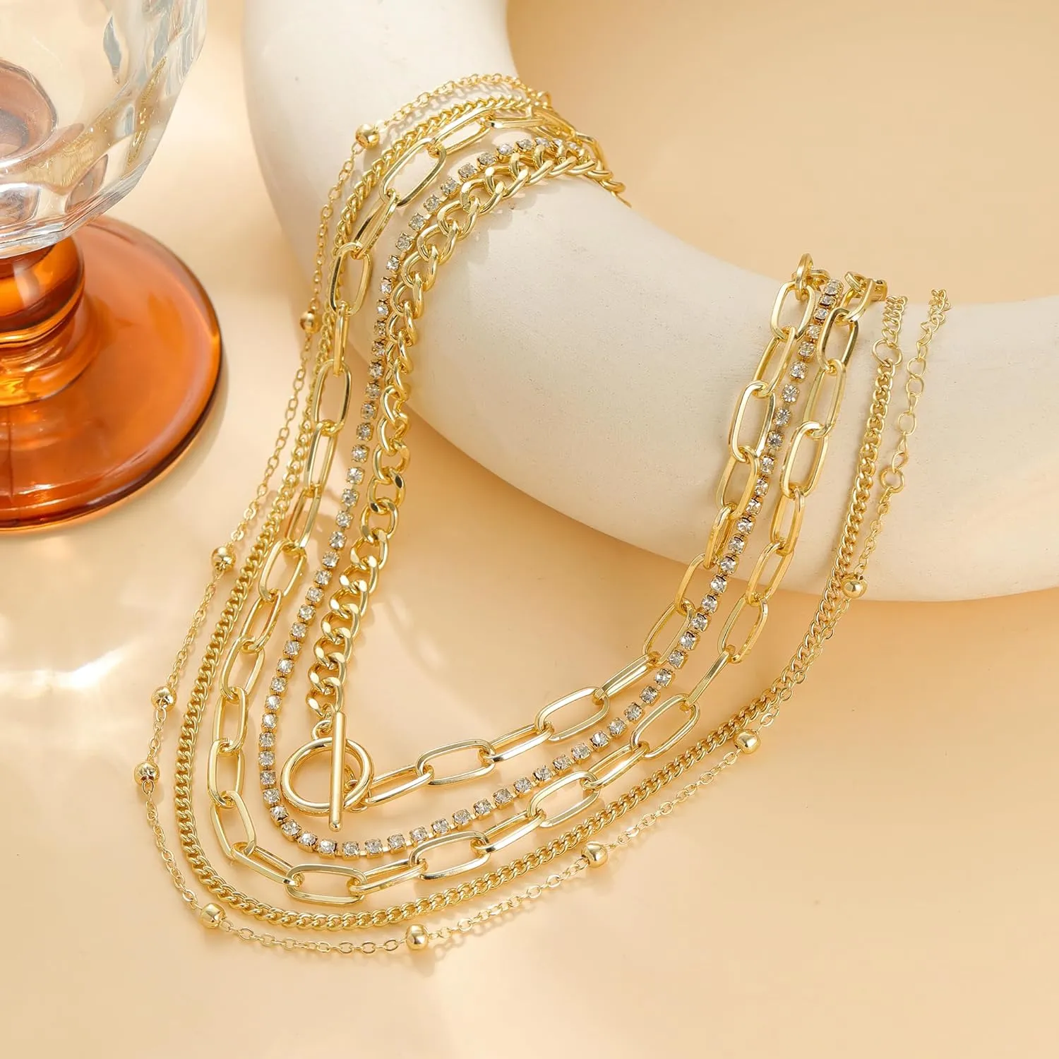 Gold Choker Necklaces for Women - Dainty Necklace 18k Gold Plated Choker Necklace Simple Gold Charm Jewelry For Women