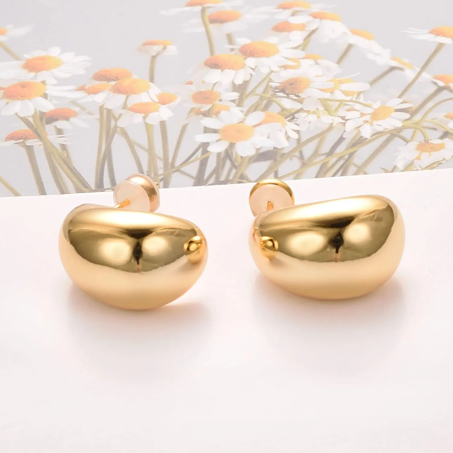 Gold Chunky Huggie Earrings for Women Pack 14K Gold Plated Ohrstecker Dupes Teardrop Hoop Earrings