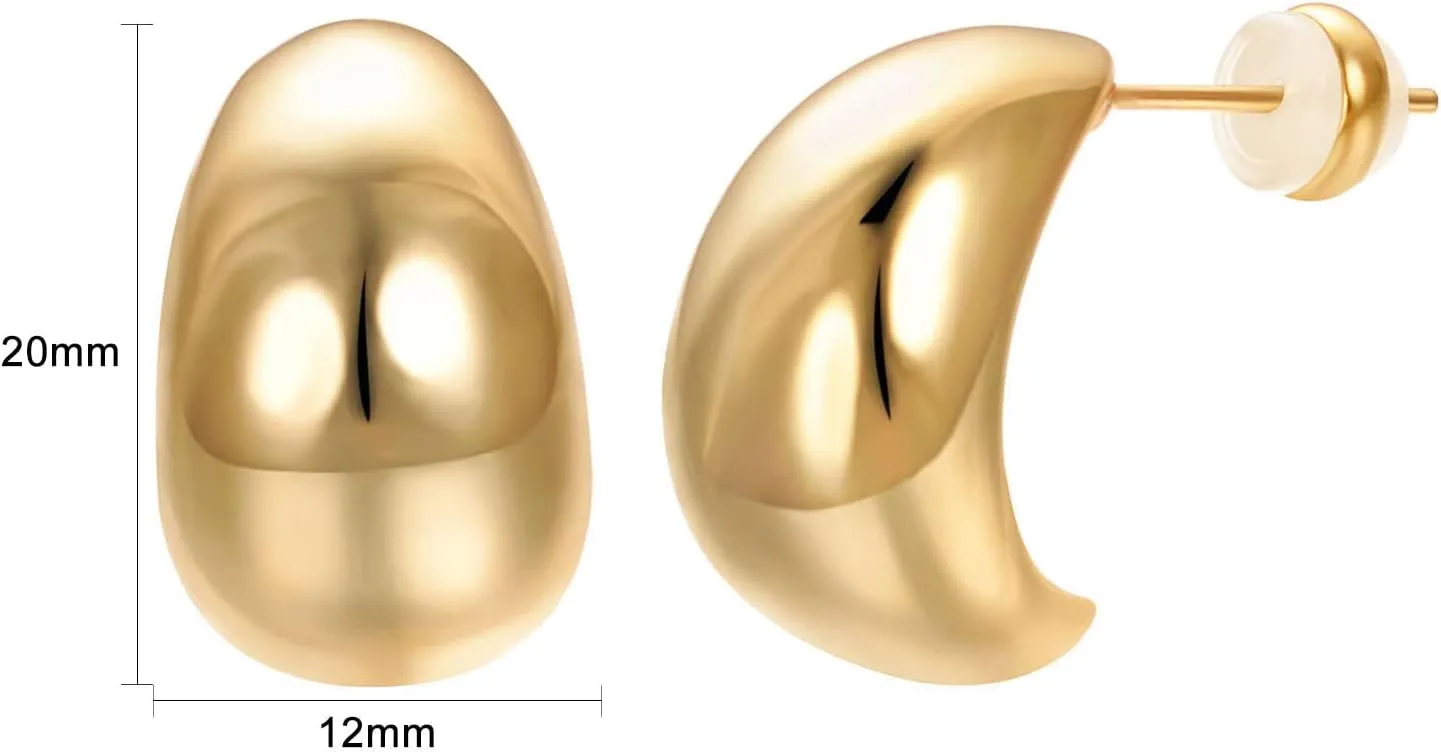 Gold Chunky Huggie Earrings for Women Pack 14K Gold Plated Ohrstecker Dupes Teardrop Hoop Earrings