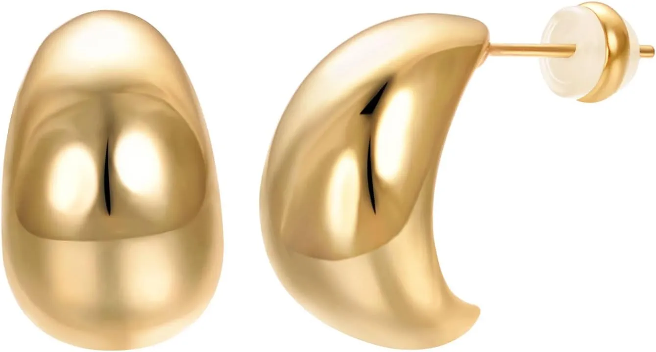Gold Chunky Huggie Earrings for Women Pack 14K Gold Plated Ohrstecker Dupes Teardrop Hoop Earrings