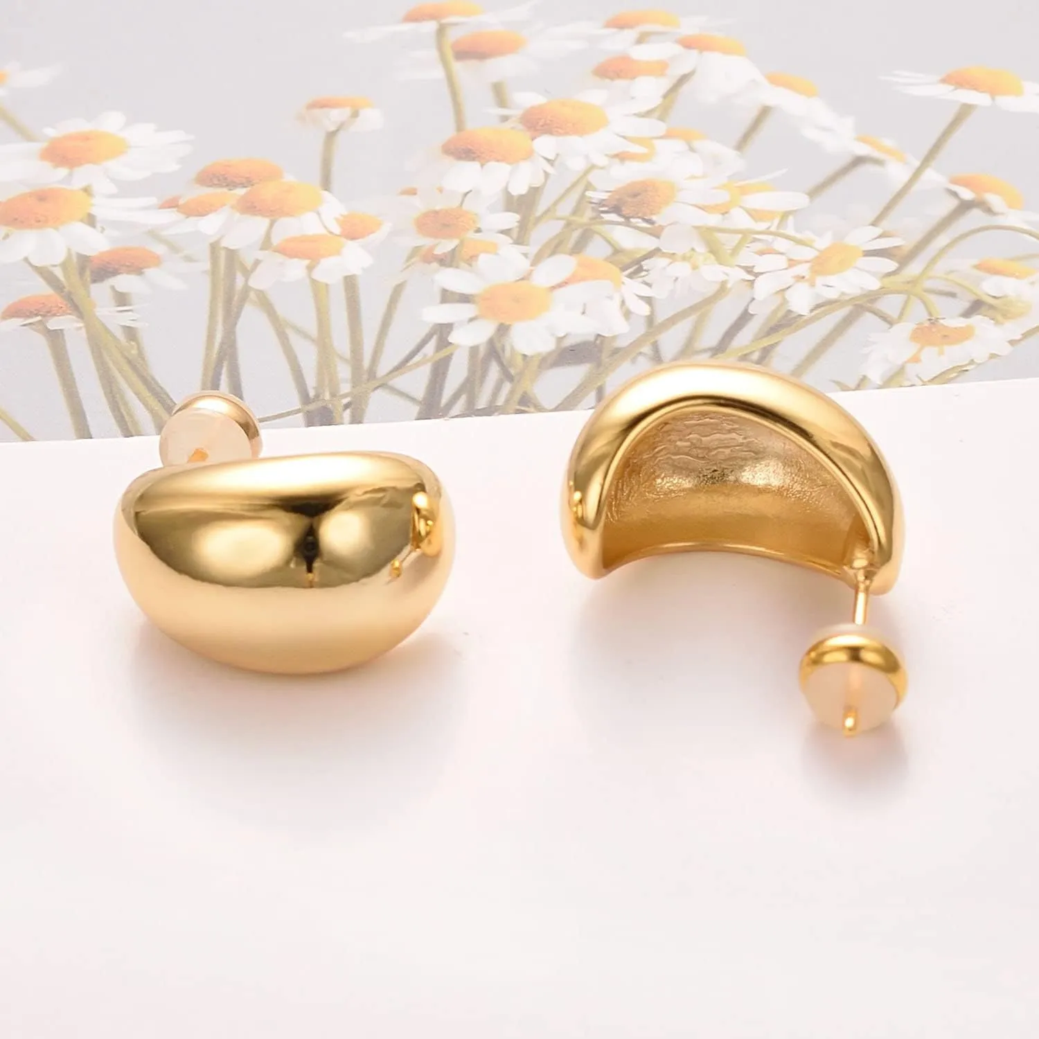 Gold Chunky Huggie Earrings for Women Pack 14K Gold Plated Ohrstecker Dupes Teardrop Hoop Earrings