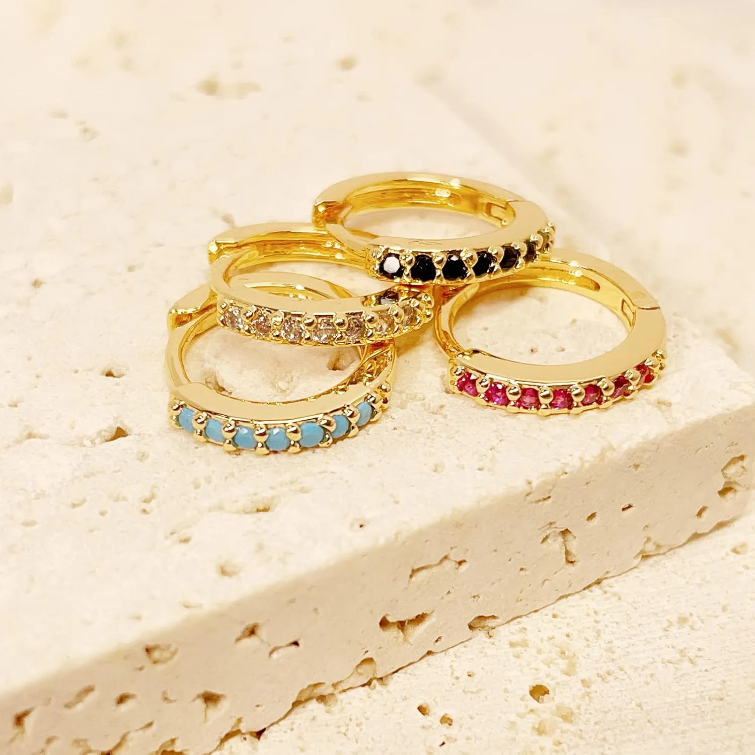 Gold Dainty Small Hoop Earrings for Women,18K Gold Plated Cubic Zirconia Sparkling Minimalist Heart/Pearl/Turquoise/Spike Dangle Huggie Hoop Earrings