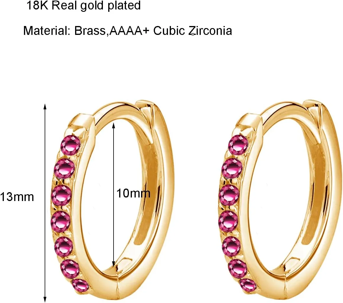 Gold Dainty Small Hoop Earrings for Women,18K Gold Plated Cubic Zirconia Sparkling Minimalist Heart/Pearl/Turquoise/Spike Dangle Huggie Hoop Earrings