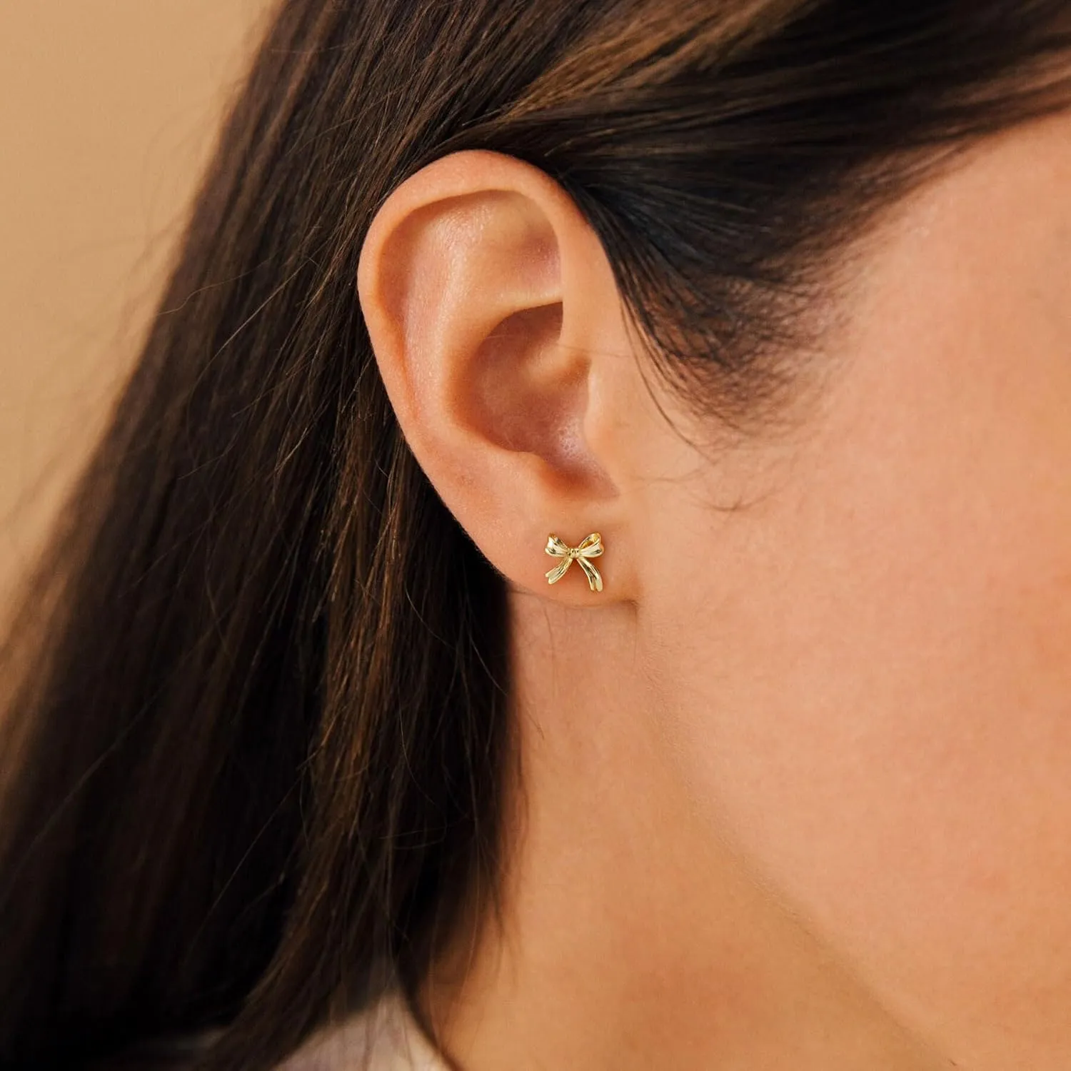 Gold Earrings-14K Gold/Silver Plated Bow Stud Earrings Minimalist Trendy Dainty Cute Bow Ribbon Earrings for Women Gifts