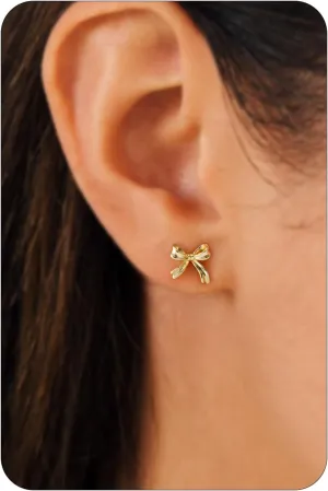 Gold Earrings-14K Gold/Silver Plated Bow Stud Earrings Minimalist Trendy Dainty Cute Bow Ribbon Earrings for Women Gifts