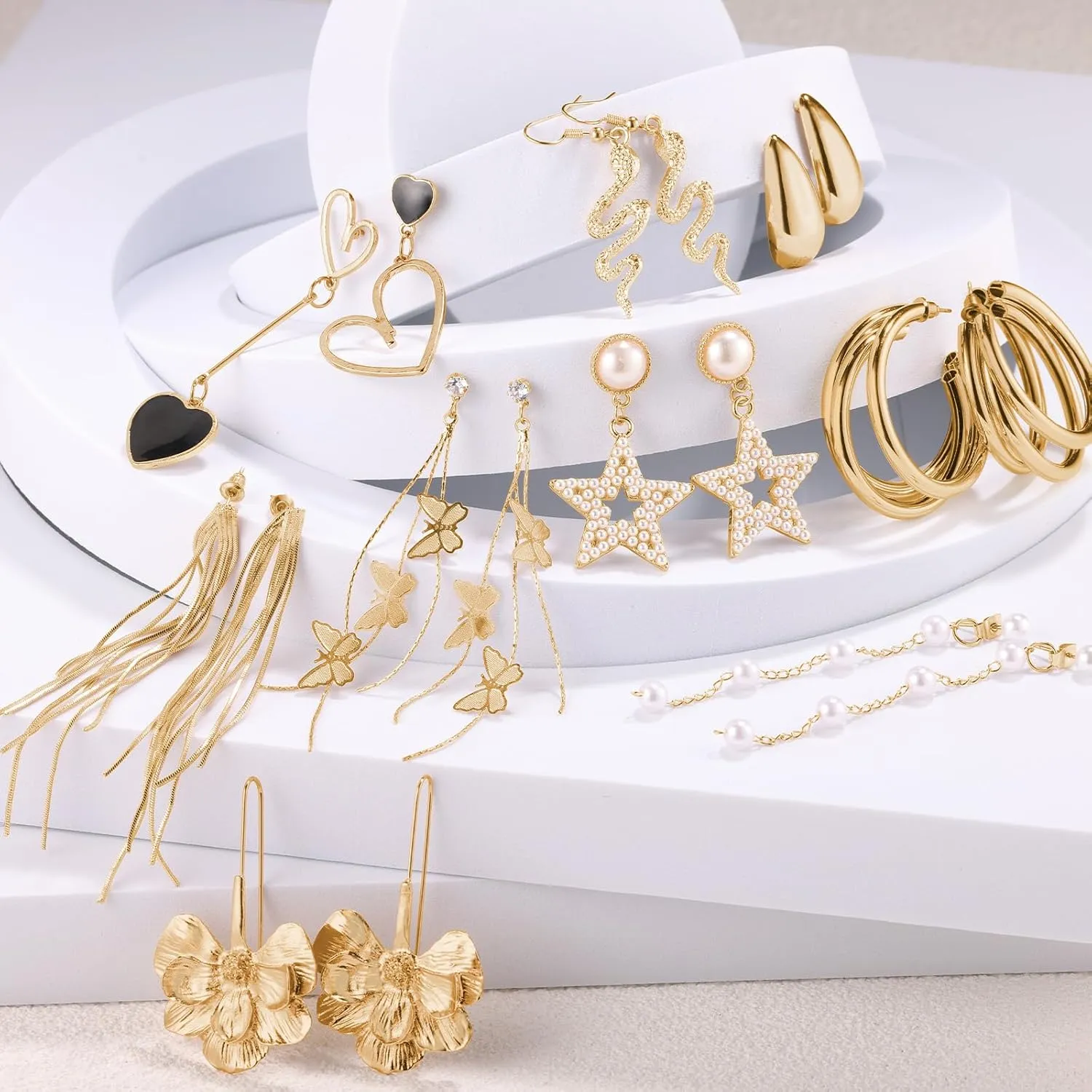 Gold Earrings for Women, Fashion Dangle Earrings, Gold Stud Earrings Multipack, Funtopia 68 Pairs Pearl Statement Earrings for Birthday Party, Holiday Earrings Variety Pack