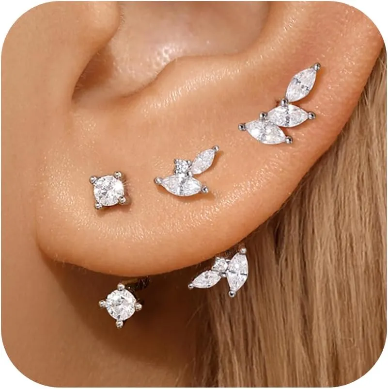 Gold Earrings Stacks for Women, 14K Gold Plated Hoop & Huggie Ear Jackets Set, CZ Hypoallergenic Small Earrings  Trendy 2025