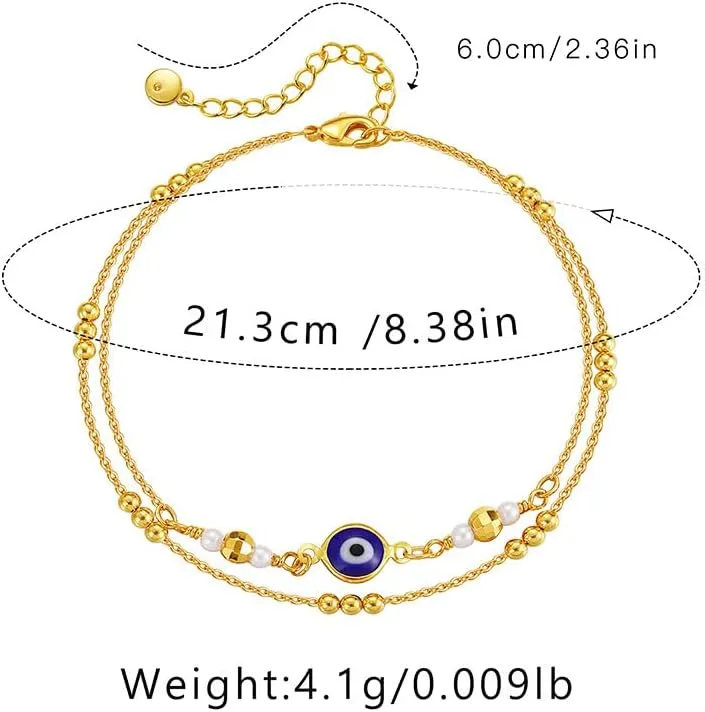 Gold Evil Eye Anklet for Women Layered Beaded Anklet Ankle Stainless Seel Gold-Plated Anklets Waterproof Non Discoloration Women's Jewelry