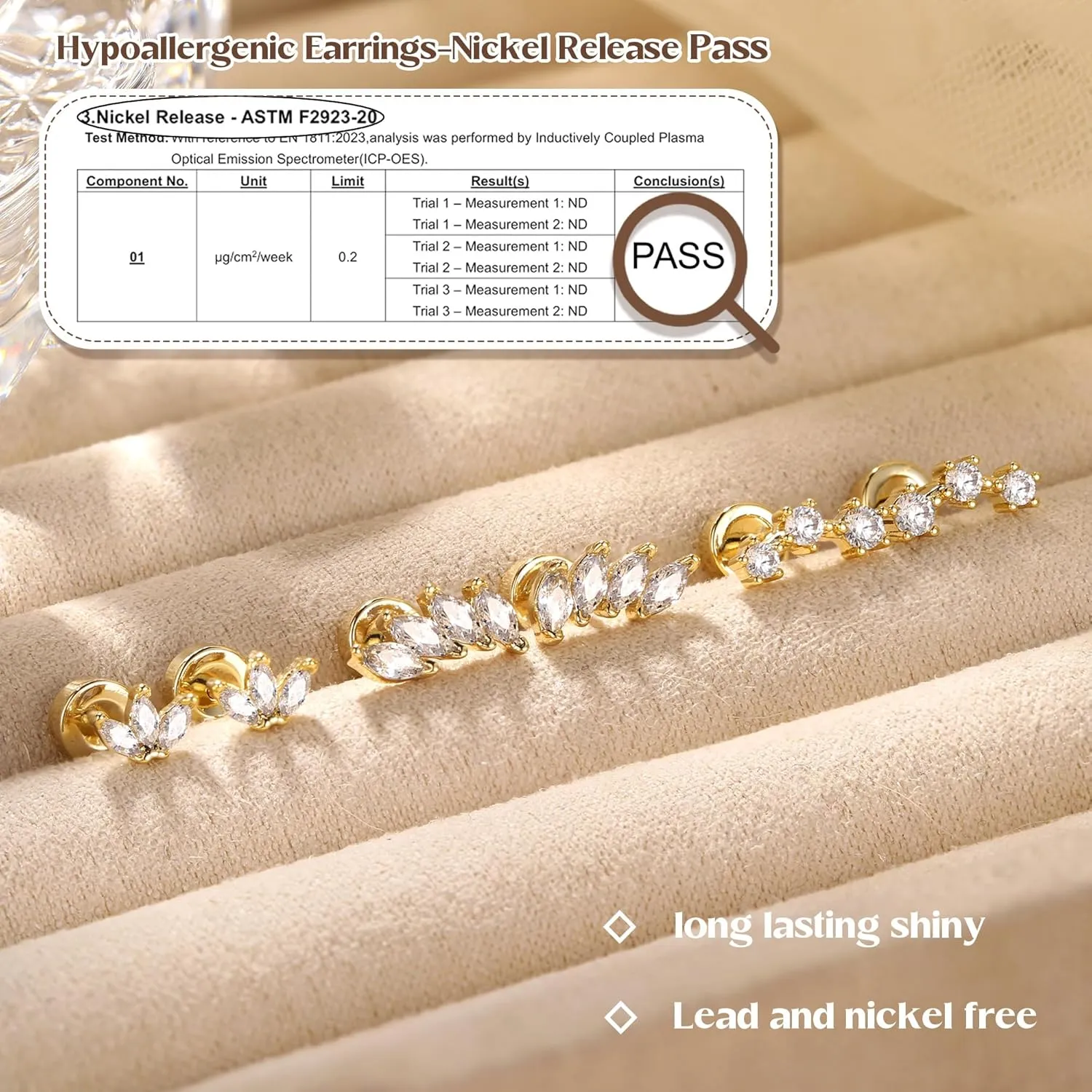 Gold Flat Back Earrings for Women Sterling Silver Earrings Post Hypoallergenic 14k Gold Plated Stud Earrings for Women Trendy Cartilage Earring Helix Conch Tragus Piercing Jewelry Dainty CZ Opal Flatback Stud Earrings Set 3 Pairs
