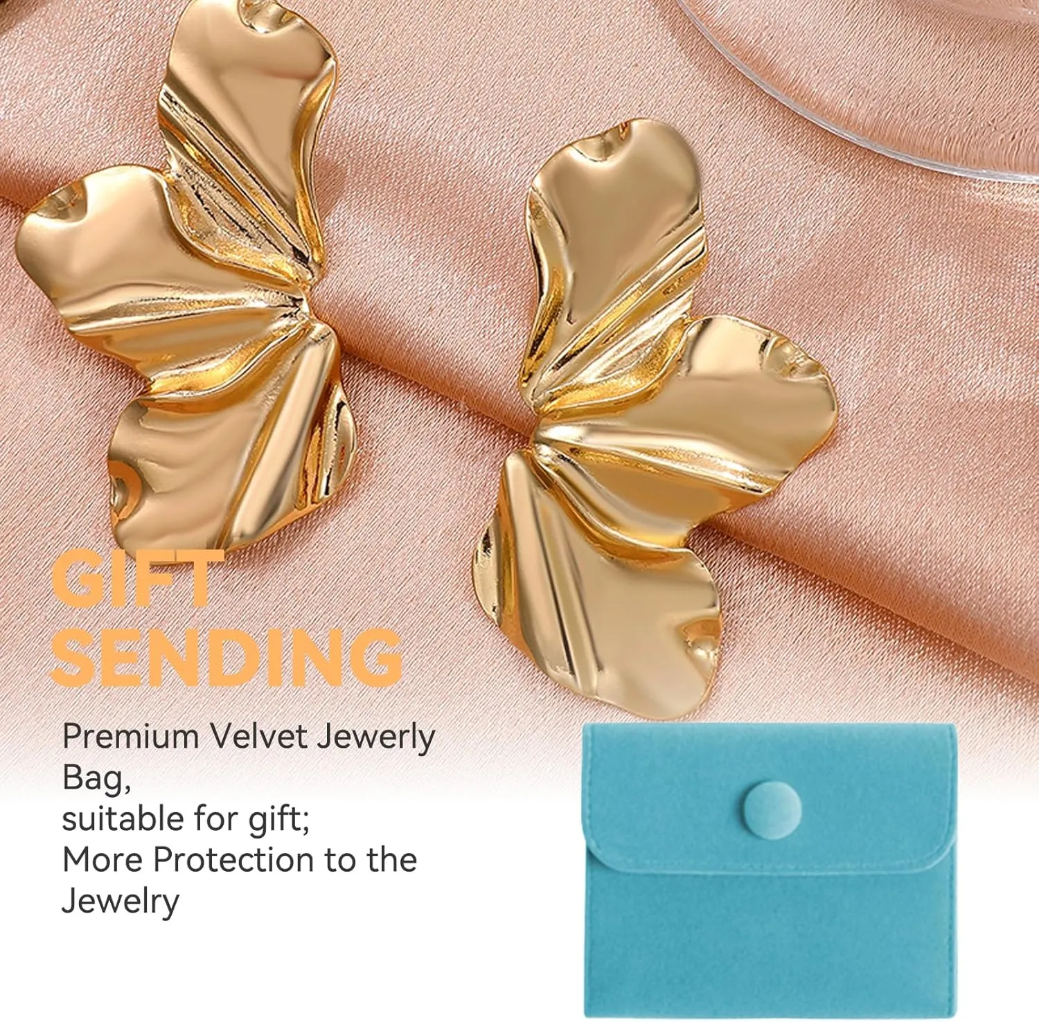 Gold Flower Earrings 14K Gold Plated Flower Dangle Drop Irregular Sparkling Dainty Earrings for Women Gift, Exaggerated Statement Earrings Punk Gold Jewelry