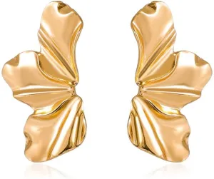 Gold Flower Earrings 14K Gold Plated Flower Dangle Drop Irregular Sparkling Dainty Earrings for Women Gift, Exaggerated Statement Earrings Punk Gold Jewelry