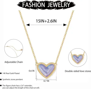 Gold Heart Necklace For Women,14k Gold Plated Heart Synthetic Gemstone Pendant Dainty Gold Necklace Delicate Box Gold Womens Non Tarnish Jewelry Valentine's Day Birthday Gifts For Women Her Y2k Accessories