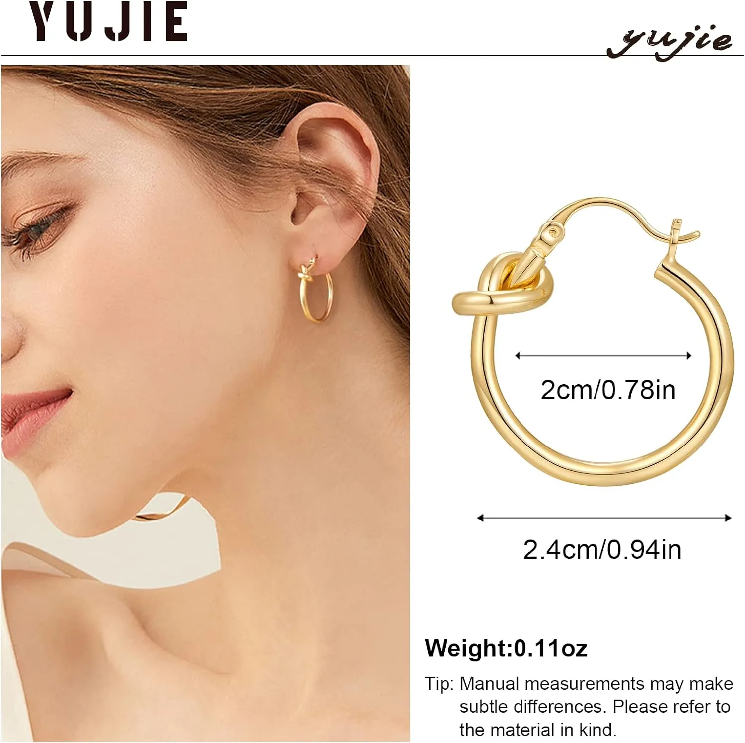 Gold Hoop Earrings for Women 18K Gold Plated Knot Hoop Earrings Statement Lightweight Thick Trendy Small Gold Open Hoops Fashion Jewelry