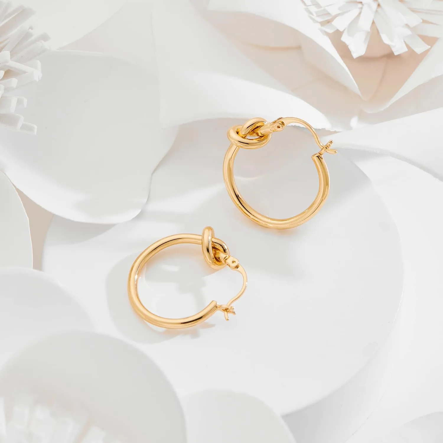 Gold Hoop Earrings for Women 18K Gold Plated Knot Hoop Earrings Statement Lightweight Thick Trendy Small Gold Open Hoops Fashion Jewelry