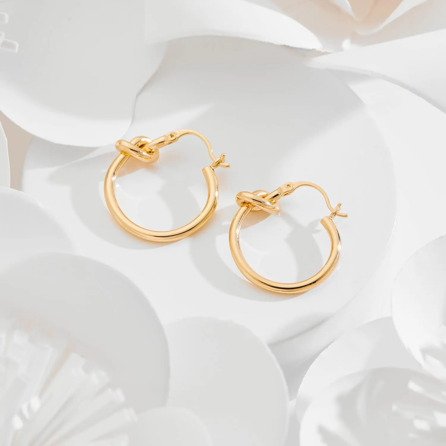 Gold Hoop Earrings for Women 18K Gold Plated Knot Hoop Earrings Statement Lightweight Thick Trendy Small Gold Open Hoops Fashion Jewelry