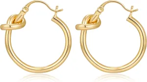 Gold Hoop Earrings for Women 18K Gold Plated Knot Hoop Earrings Statement Lightweight Thick Trendy Small Gold Open Hoops Fashion Jewelry
