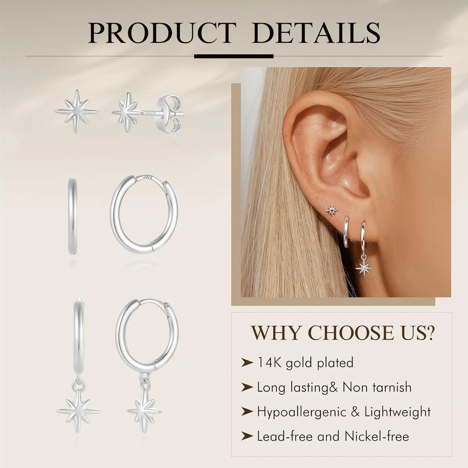 Gold Hoop Earrings Set for Women,14k Gold Stackable Earring Stacks,Earring Sets For Multiple Piercing Cartilage Hoop Earrings,Dainty Climber Jewelry Birthday Mother's Day Gift For Mom Wife