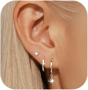 Gold Hoop Earrings Set for Women,14k Gold Stackable Earring Stacks,Earring Sets For Multiple Piercing Cartilage Hoop Earrings,Dainty Climber Jewelry Birthday Mother's Day Gift For Mom Wife