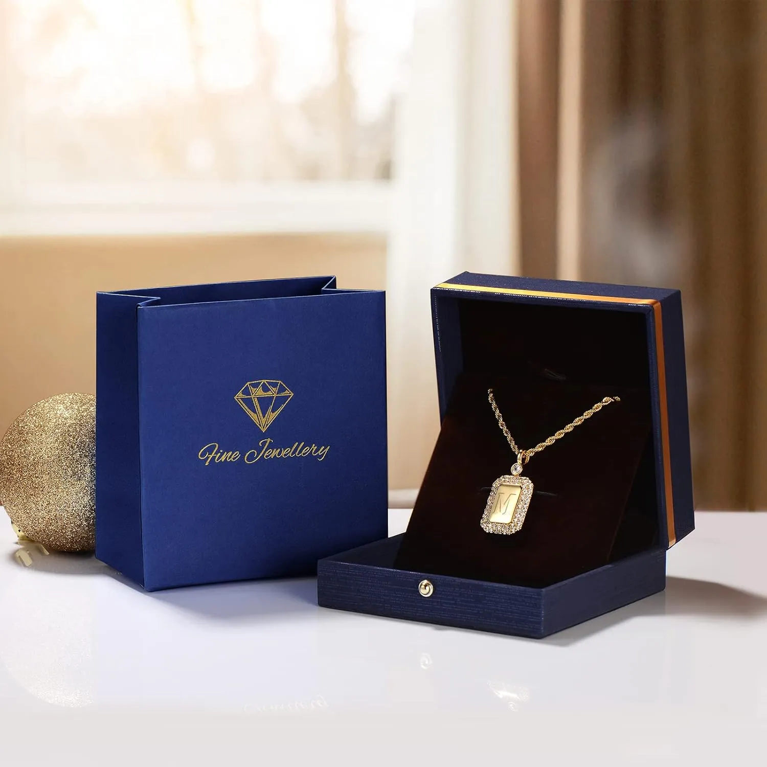 Gold Initial Necklaces for Women, Letter Necklace for Her Birthday Yellow Gold Initial Pendant Necklace with Rope Chain, Women Jewelry Gifts for Her Wife Girlfriend(24K Real Gold Filled)