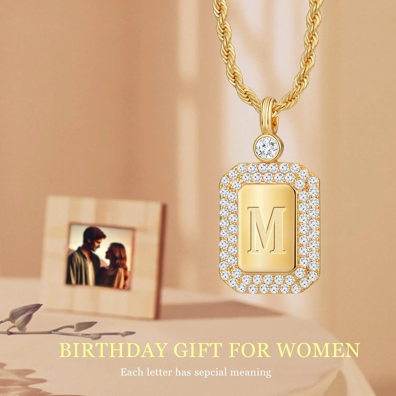 Gold Initial Necklaces for Women, Letter Necklace for Her Birthday Yellow Gold Initial Pendant Necklace with Rope Chain, Women Jewelry Gifts for Her Wife Girlfriend(24K Real Gold Filled)