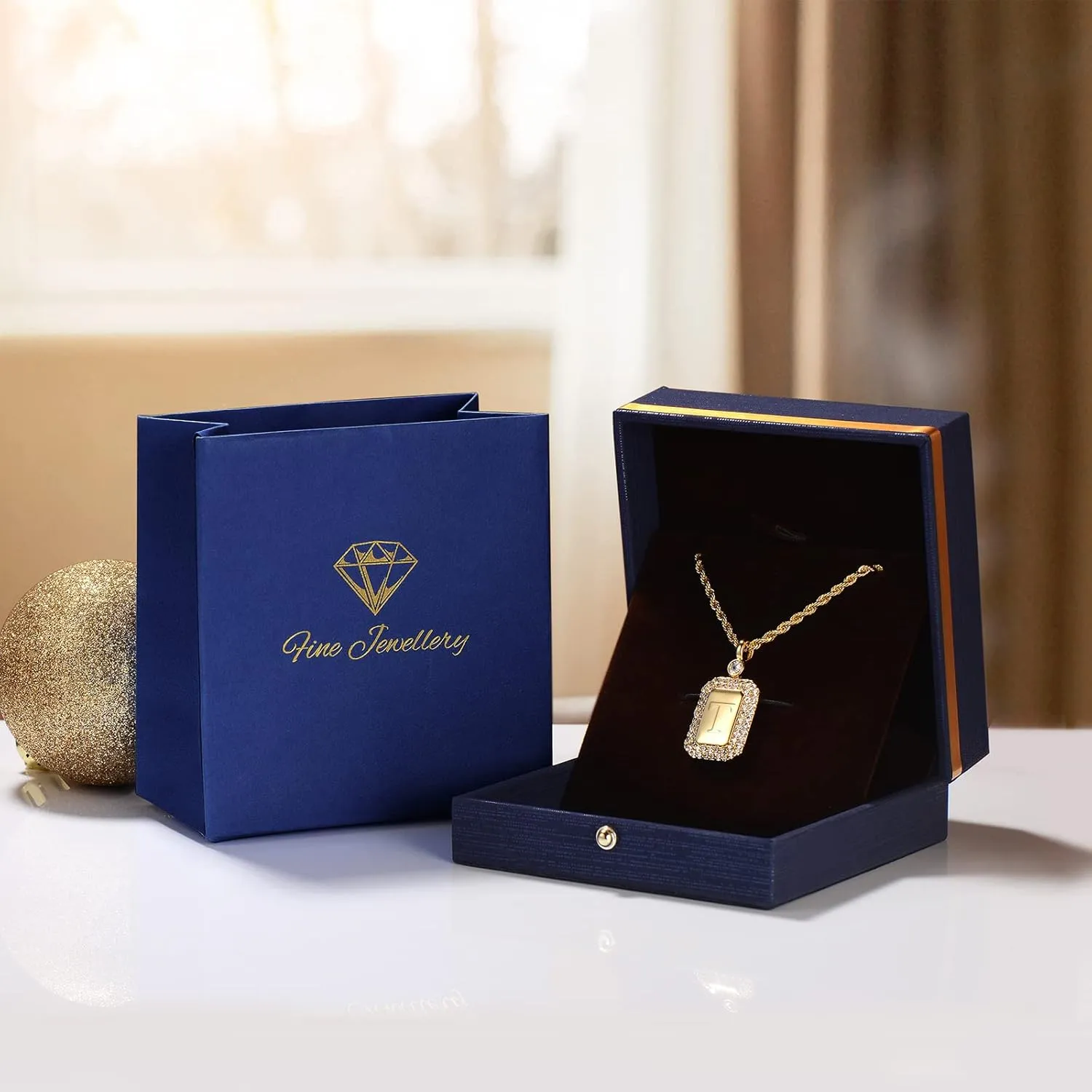 Gold Initial Necklaces for Women, Letter Necklace for Her Birthday Yellow Gold Initial Pendant Necklace with Rope Chain, Women Jewelry Gifts for Her Wife Girlfriend(24K Real Gold Filled)