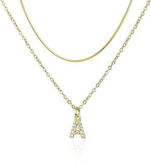 Gold Layered Initial Necklace - Dainty Gold Initial Personalized Necklaces for Women Trendy, 18K Gold Plated Letter A-Z Necklace, Gold Jewelry for Women
