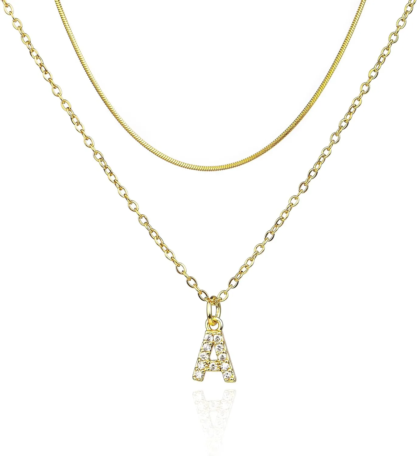 Gold Layered Initial Necklace - Dainty Gold Initial Personalized Necklaces for Women Trendy, 18K Gold Plated Letter A-Z Necklace, Gold Jewelry for Women