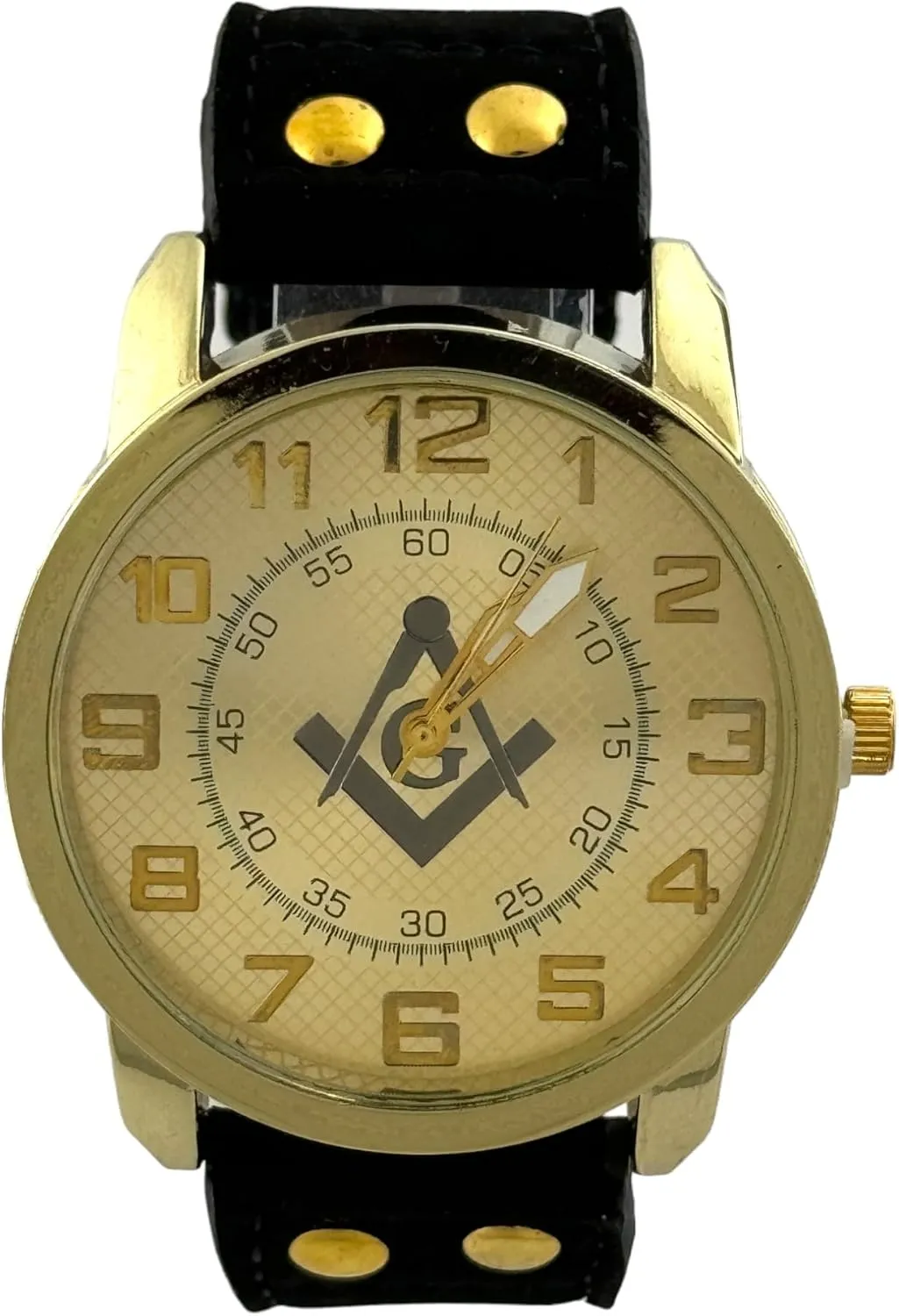 Gold Masonic Watch - Leather Strap, Classic Numeral Dial W-2523
