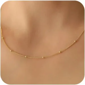 Gold Necklace for Women - 18K Gold Plated Thin Bead Chain Necklace Dainty Gold Necklace Simple Choker Necklaces Minimalist Trendy Jewelry for Women