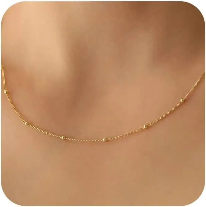 Gold Necklace for Women - 18K Gold Plated Thin Bead Chain Necklace Dainty Gold Necklace Simple Choker Necklaces Minimalist Trendy Jewelry for Women