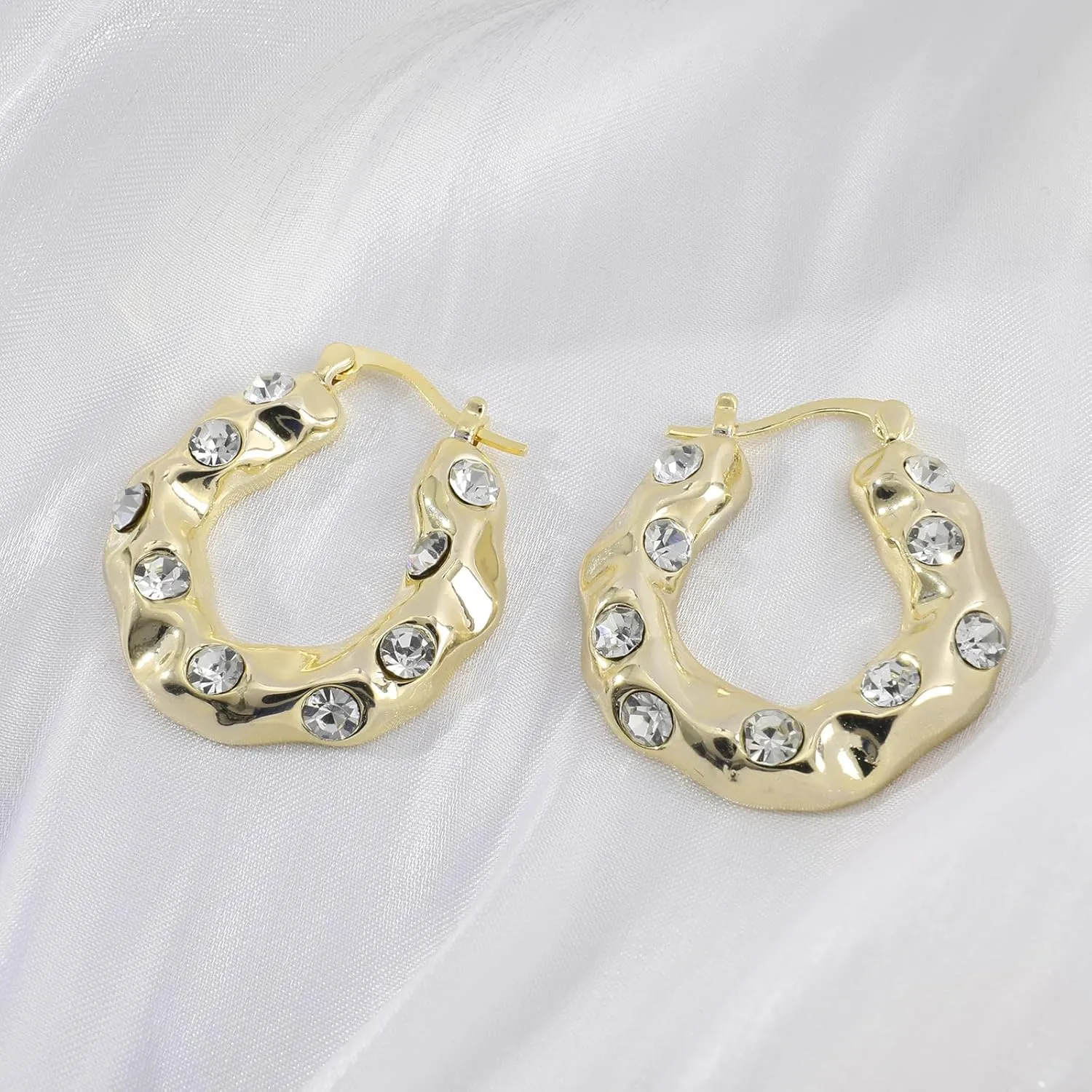 Gold Plated Huggie Hoop Earrings for Women, Vintage Flower Star Rose Heart Sunflower Huggie Hoop Earrings Cubic Zircon Square Diamond Enamel Large Hoop Dangle Earrings Jewelry Gift for Her