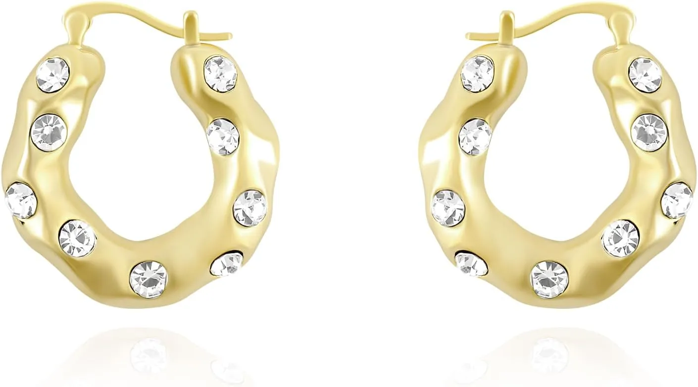 Gold Plated Huggie Hoop Earrings for Women, Vintage Flower Star Rose Heart Sunflower Huggie Hoop Earrings Cubic Zircon Square Diamond Enamel Large Hoop Dangle Earrings Jewelry Gift for Her
