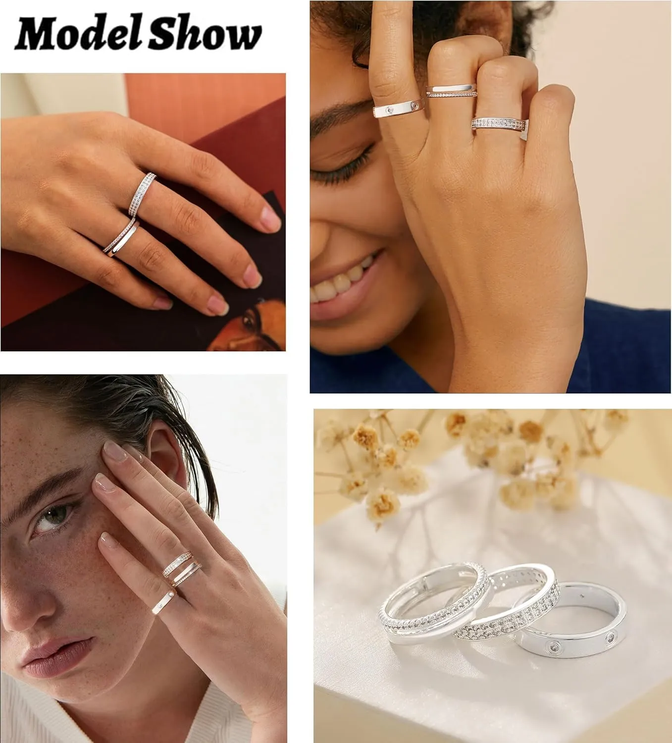 Gold Silver Rings for Women Non Tarnish Stackable Rings Trendy Dainty 18K Gold Plated Stacking Cubic Zirconia Thumb Ring Set Love Friendship Dual Band Rings Promise Wedding Engagement Rings Size 6 7 8 9 10 11