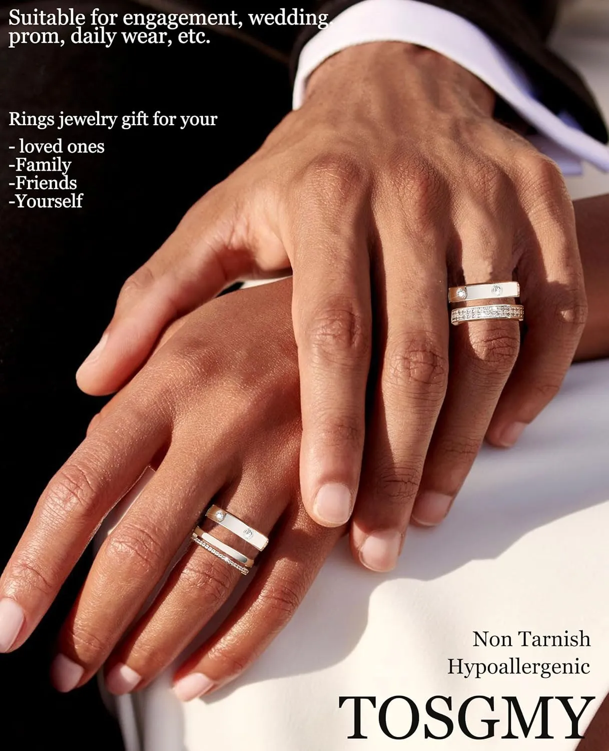Gold Silver Rings for Women Non Tarnish Stackable Rings Trendy Dainty 18K Gold Plated Stacking Cubic Zirconia Thumb Ring Set Love Friendship Dual Band Rings Promise Wedding Engagement Rings Size 6 7 8 9 10 11