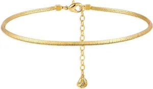 Gold Snake Chain Anklets for women,18K Gold Plated Dainty Adjustable Snake Chain Link Anklet Charm Summer Beach Anklet Jewelry