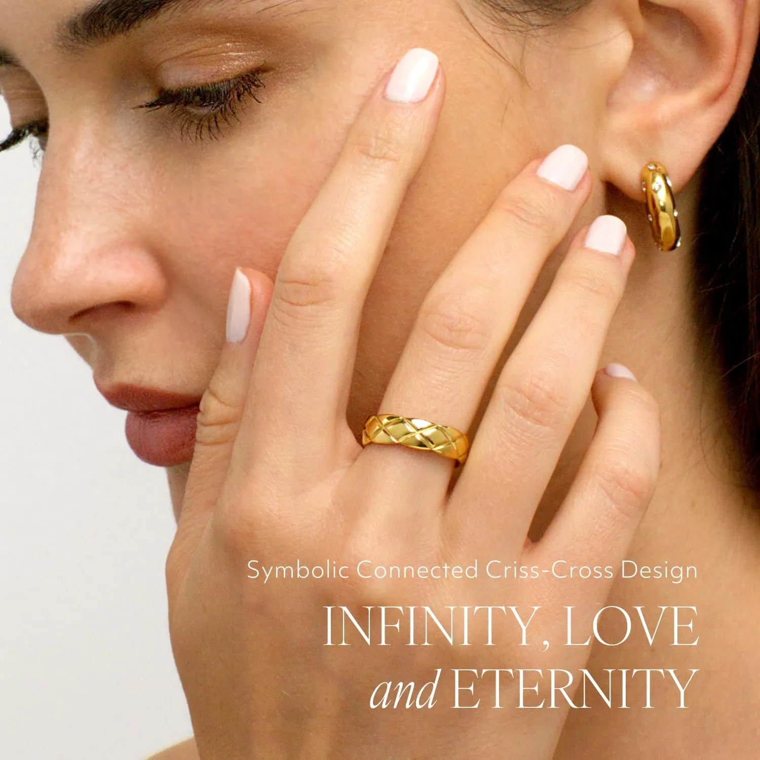 Gold Stackable Band Rings for Women Men, Infinity Cross Anniversary Wide Band, 18K Gold Plated Stainless Steel, Hypoallergenic Non-Tarnish, Size 5 6 7 8 9