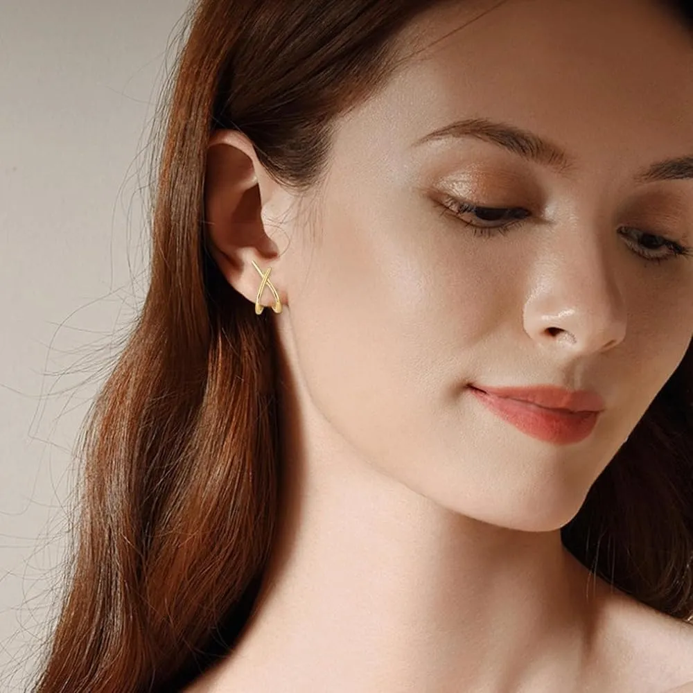 Gold Stud Earrings for Women 14K Gold Stud X Cross Dainty Earrings Trendy Minimalist Cubic Zirconia Hypoallergenic Earring Jewelry Gifts