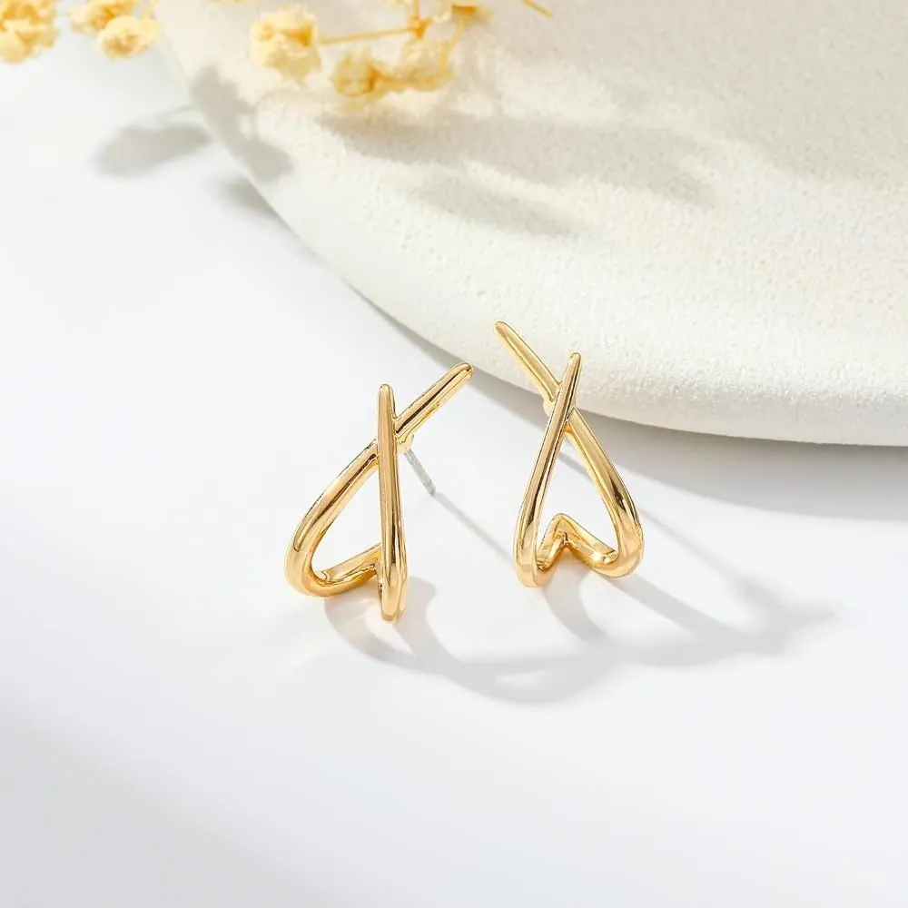 Gold Stud Earrings for Women 14K Gold Stud X Cross Dainty Earrings Trendy Minimalist Cubic Zirconia Hypoallergenic Earring Jewelry Gifts