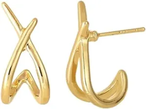 Gold Stud Earrings for Women 14K Gold Stud X Cross Dainty Earrings Trendy Minimalist Cubic Zirconia Hypoallergenic Earring Jewelry Gifts