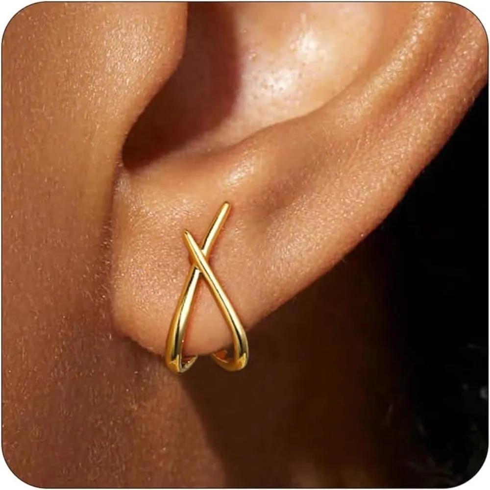 Gold Stud Earrings for Women 14K Gold Stud X Cross Dainty Earrings Trendy Minimalist Cubic Zirconia Hypoallergenic Earring Jewelry Gifts