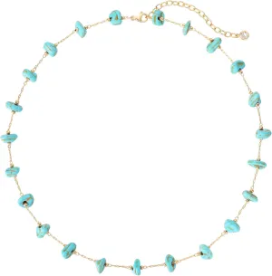 Gold Turquoise Choker Necklaces for Women 14K Gold Plated Dainty Turquoise Beads Choker Simple Cute Summer Jewelry