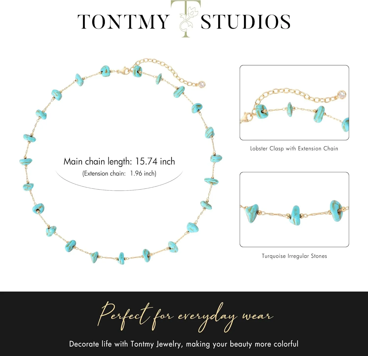 Gold Turquoise Choker Necklaces for Women 14K Gold Plated Dainty Turquoise Beads Choker Simple Cute Summer Jewelry