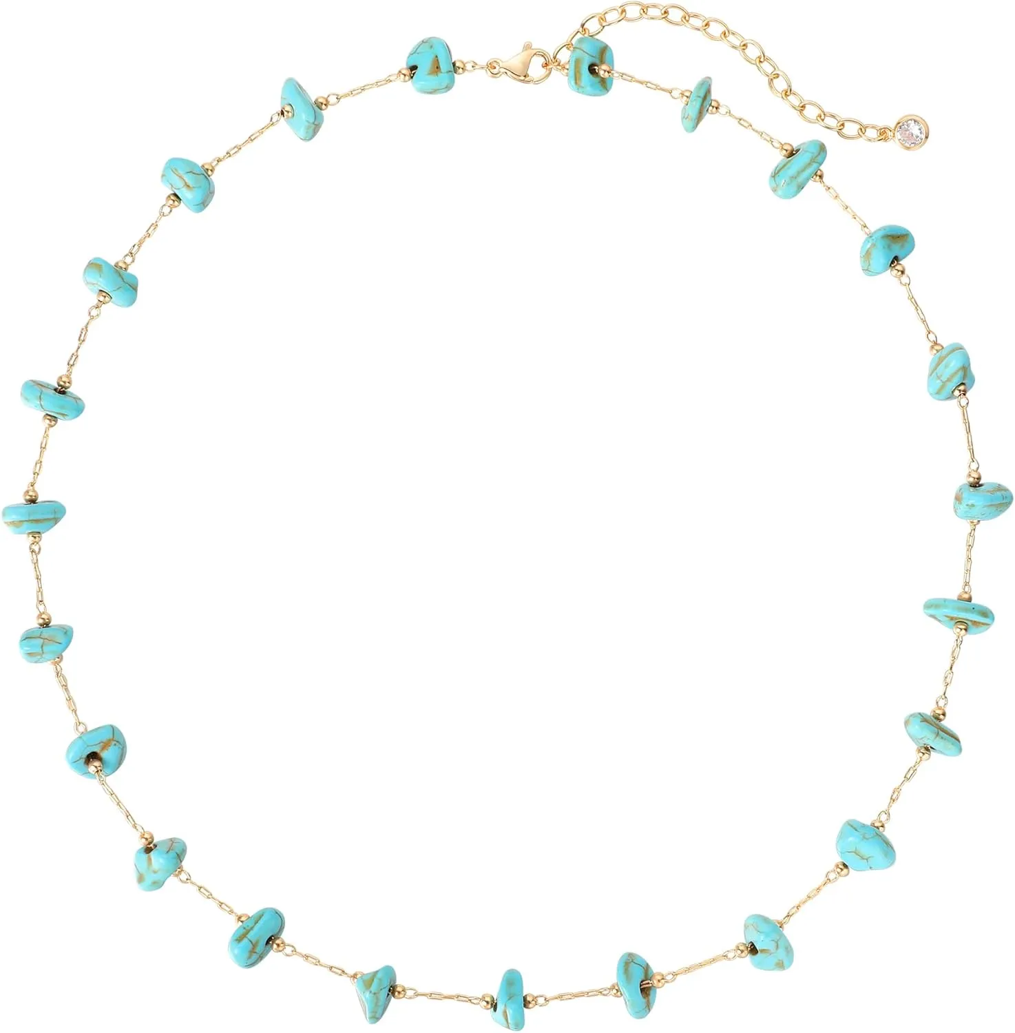 Gold Turquoise Choker Necklaces for Women 14K Gold Plated Dainty Turquoise Beads Choker Simple Cute Summer Jewelry