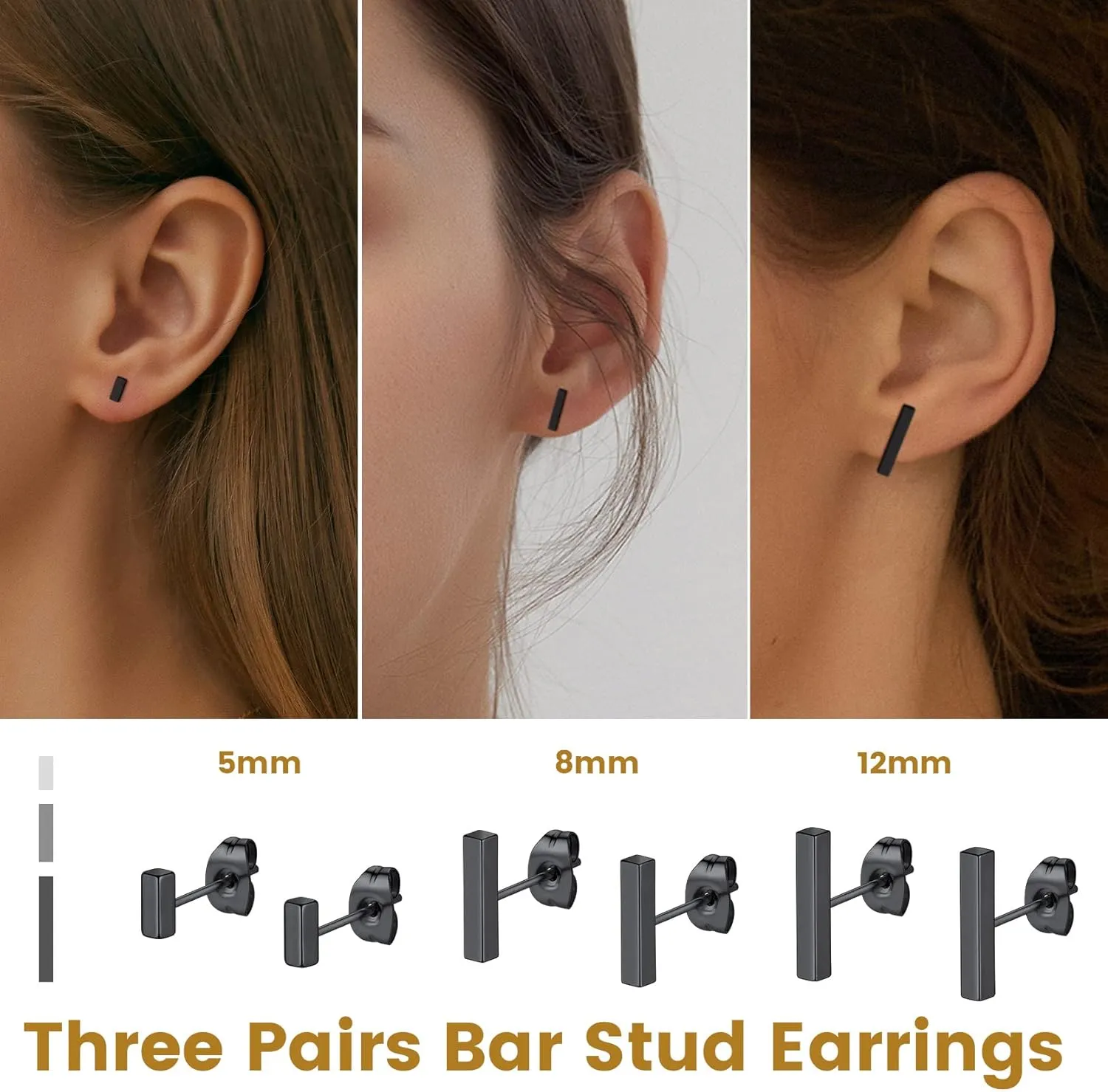 GoldChic Jewelry Earrings Sets for Men, Womens Stainless Steel Earrings Pack 3-12Pairs, Classic Design Bar/Hexagon/Geometric/Round Stud Earring Punk Ear Piercing Studs