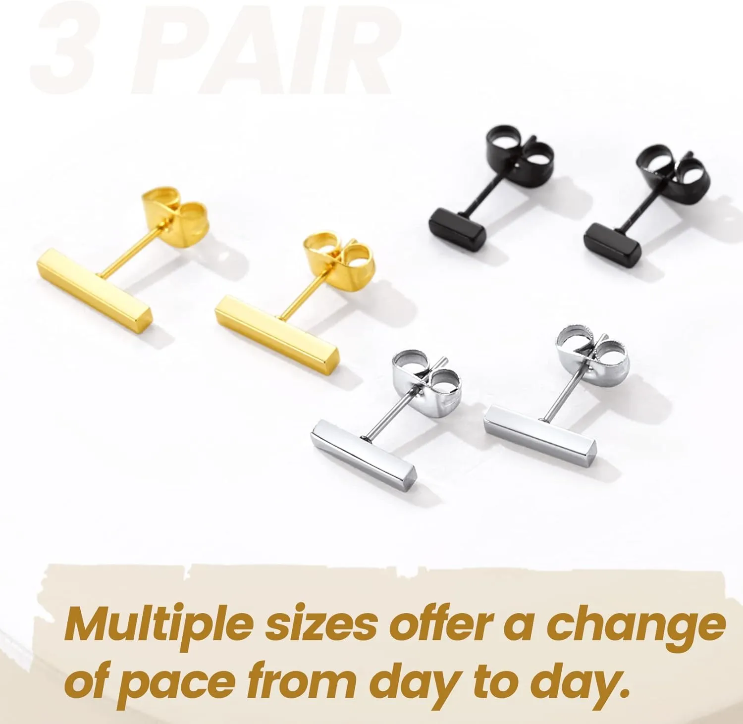 GoldChic Jewelry Earrings Sets for Men, Womens Stainless Steel Earrings Pack 3-12Pairs, Classic Design Bar/Hexagon/Geometric/Round Stud Earring Punk Ear Piercing Studs