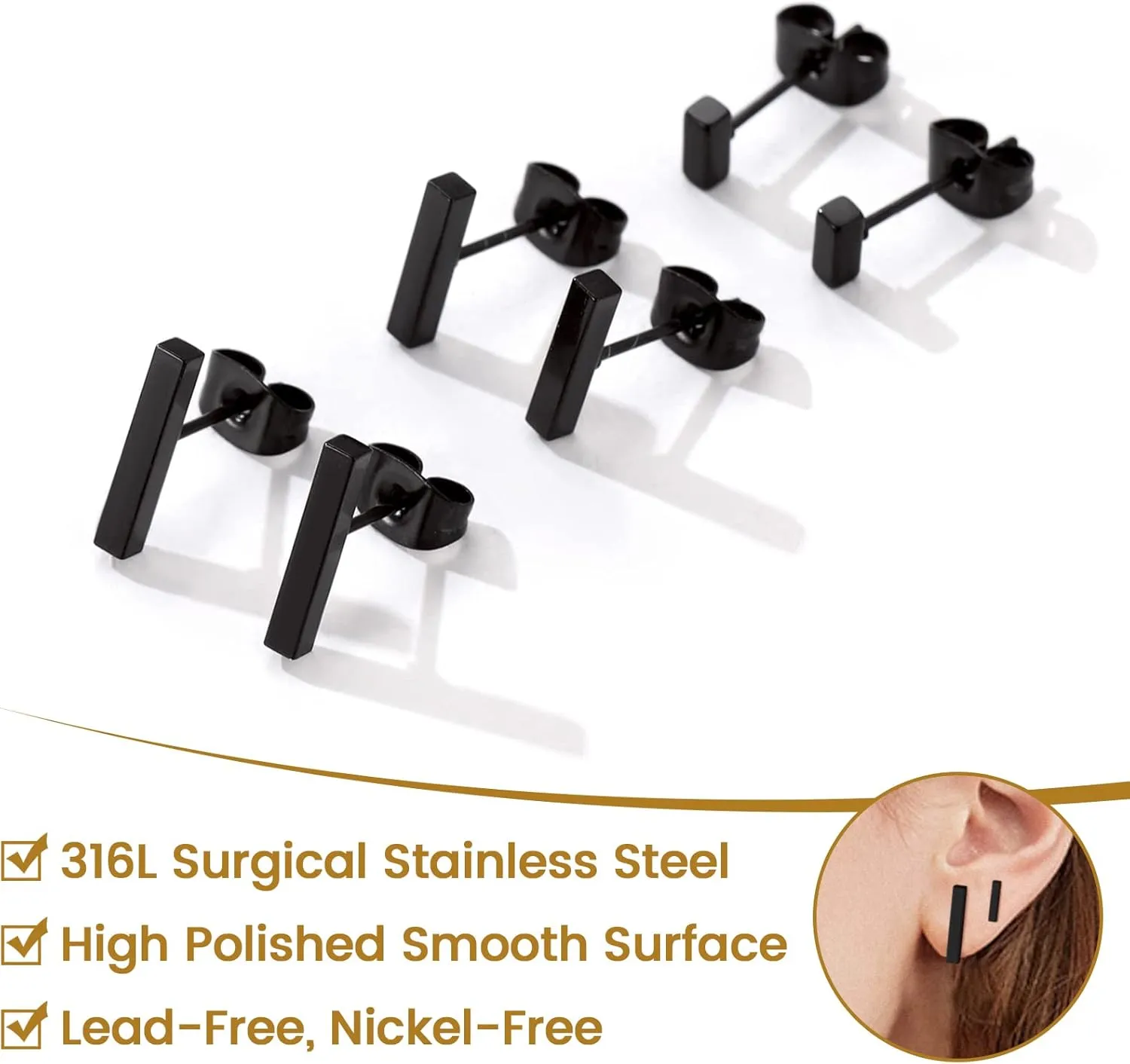 GoldChic Jewelry Earrings Sets for Men, Womens Stainless Steel Earrings Pack 3-12Pairs, Classic Design Bar/Hexagon/Geometric/Round Stud Earring Punk Ear Piercing Studs
